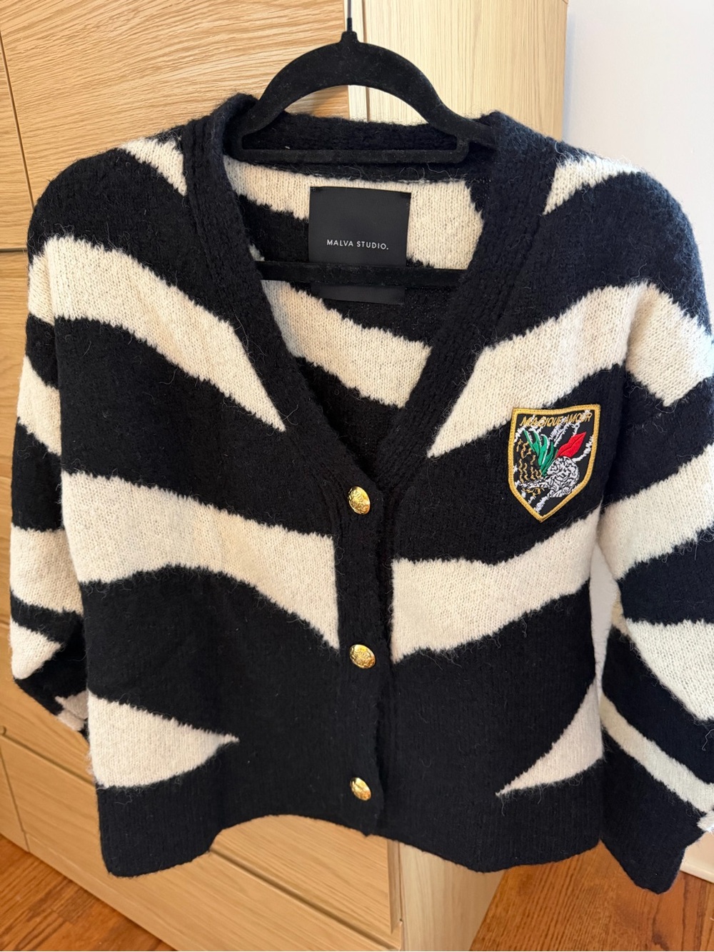 Black & White Striped Badge Cardigan